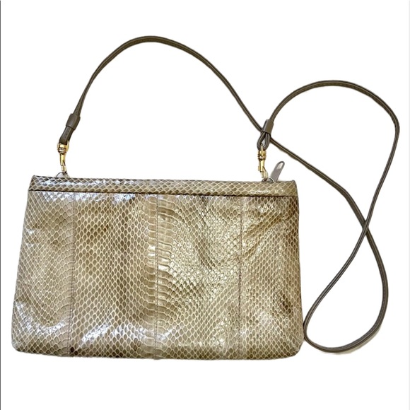 Handbags - 10/$63 Vintage 1980s taupe eel skin leather convertible clutch crossbody purse